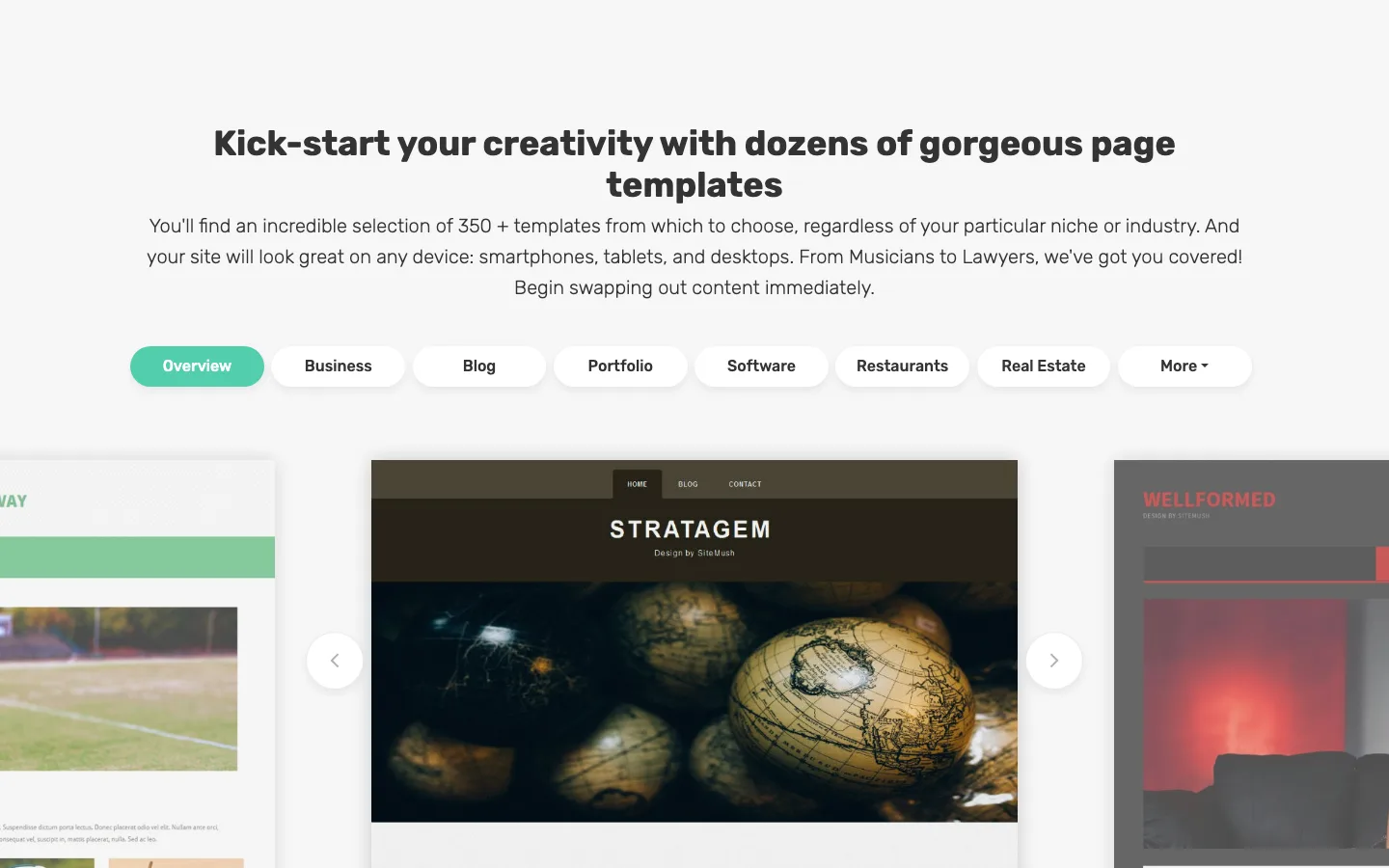 FastComet Website Builder page with template categories and a carousel of page templates