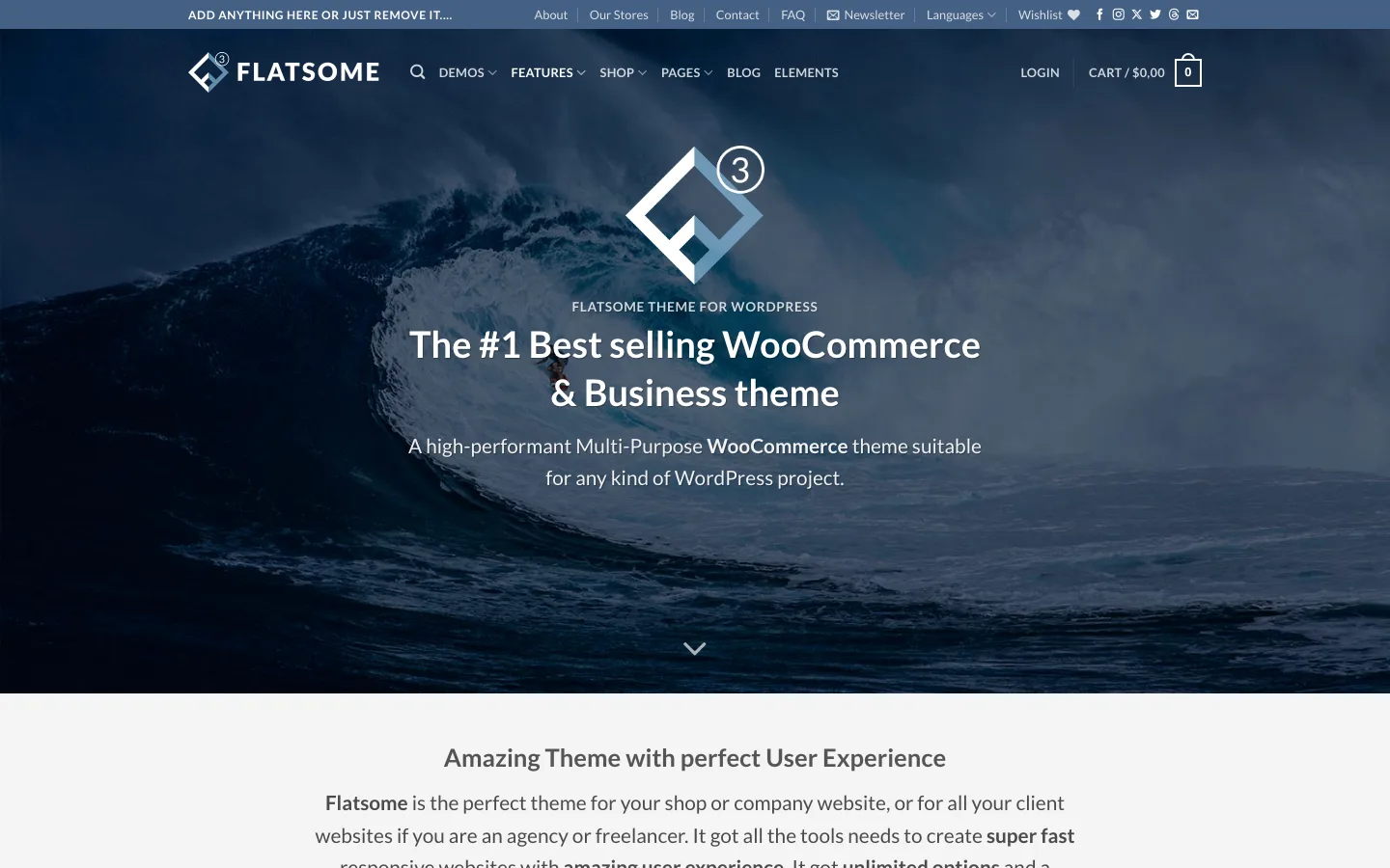 Flatsome demo site homepage with the headline The #1 Best selling WooCommerce and Business theme