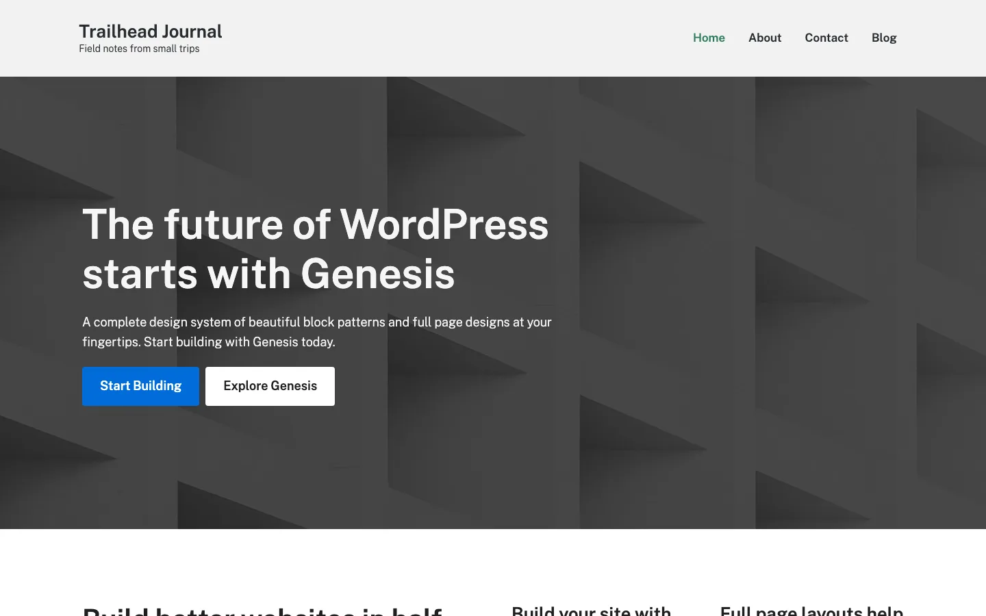 Test site home page built with the Genesis Blocks Slate Homepage layout on Genesis Block Theme