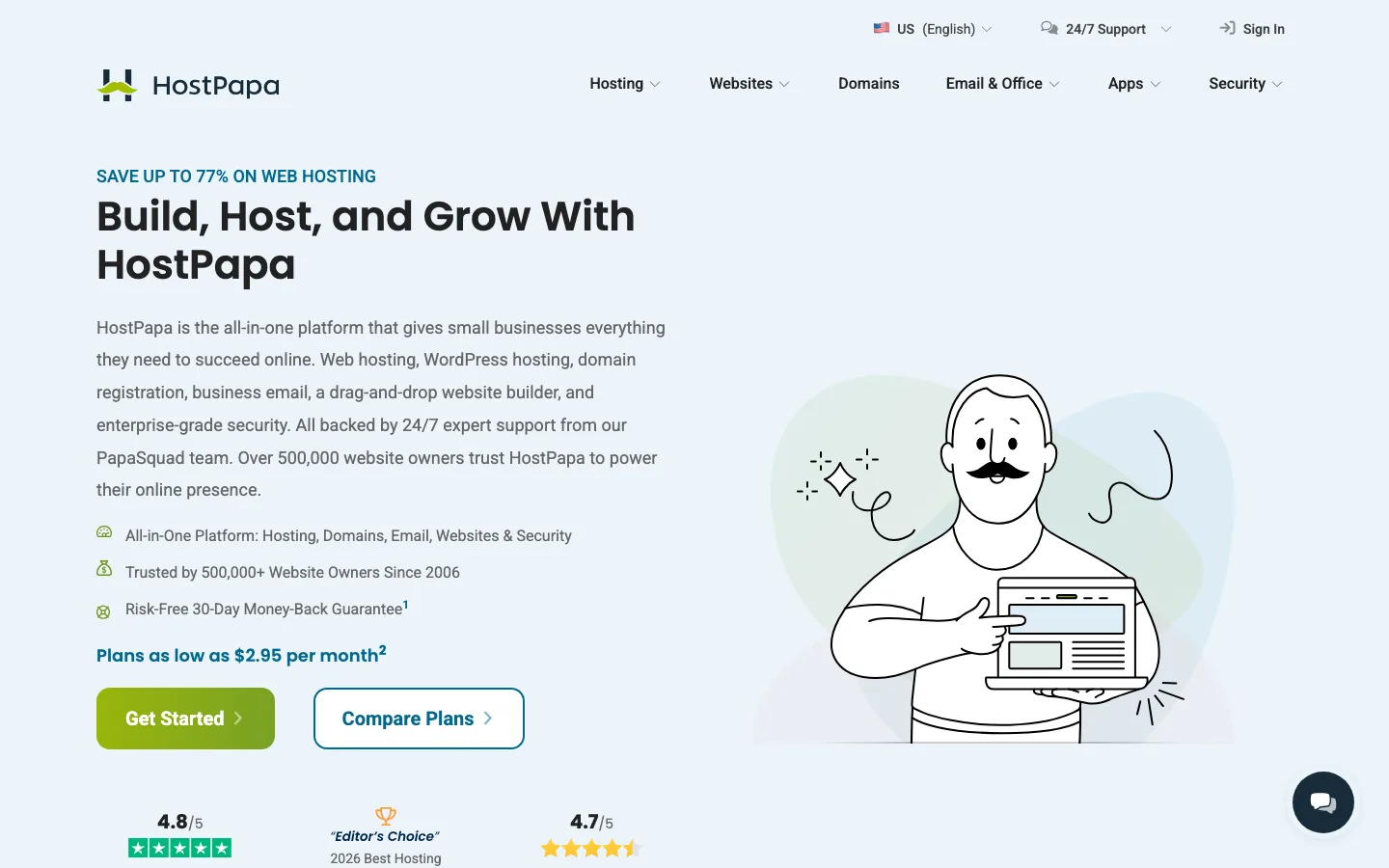 HostPapa homepage, which is where lunarpages.com redirects in October 2026