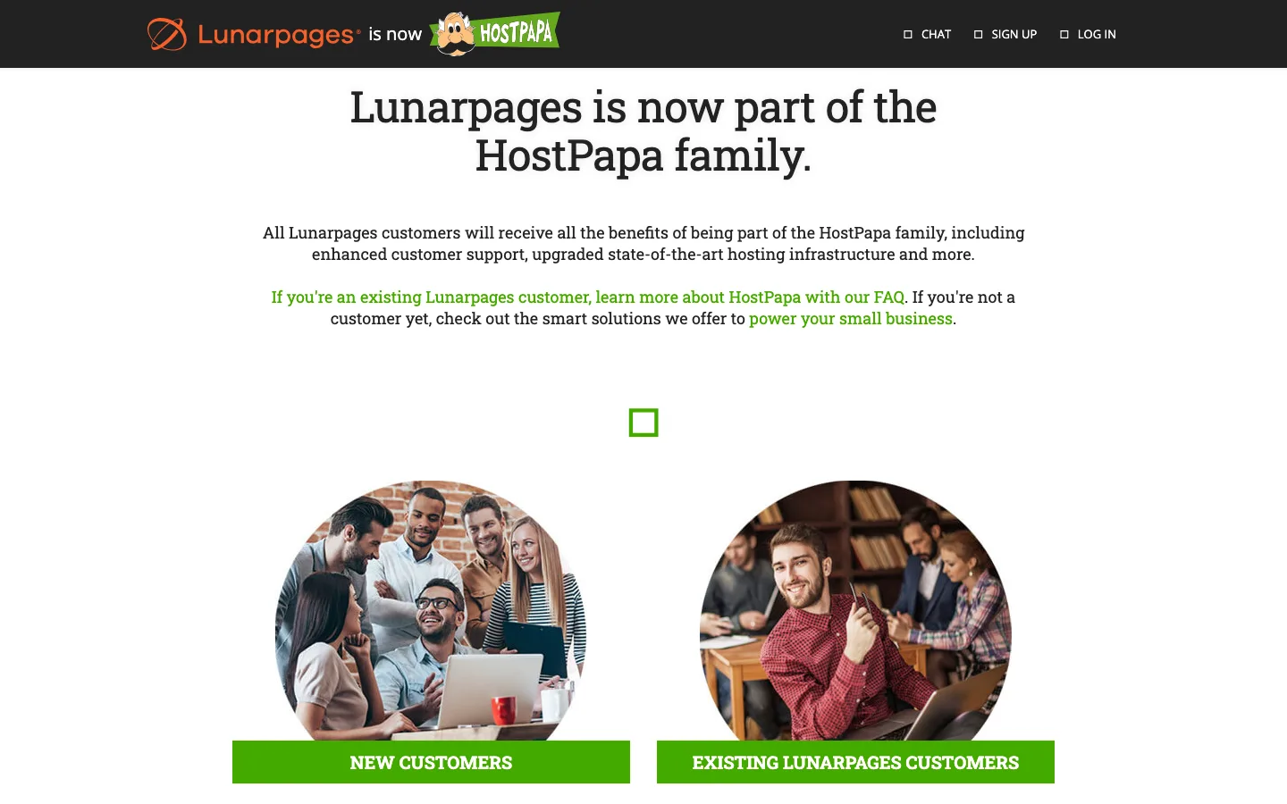 Archived lunarpages.com page from September 2020 saying Lunarpages is now part of the HostPapa family