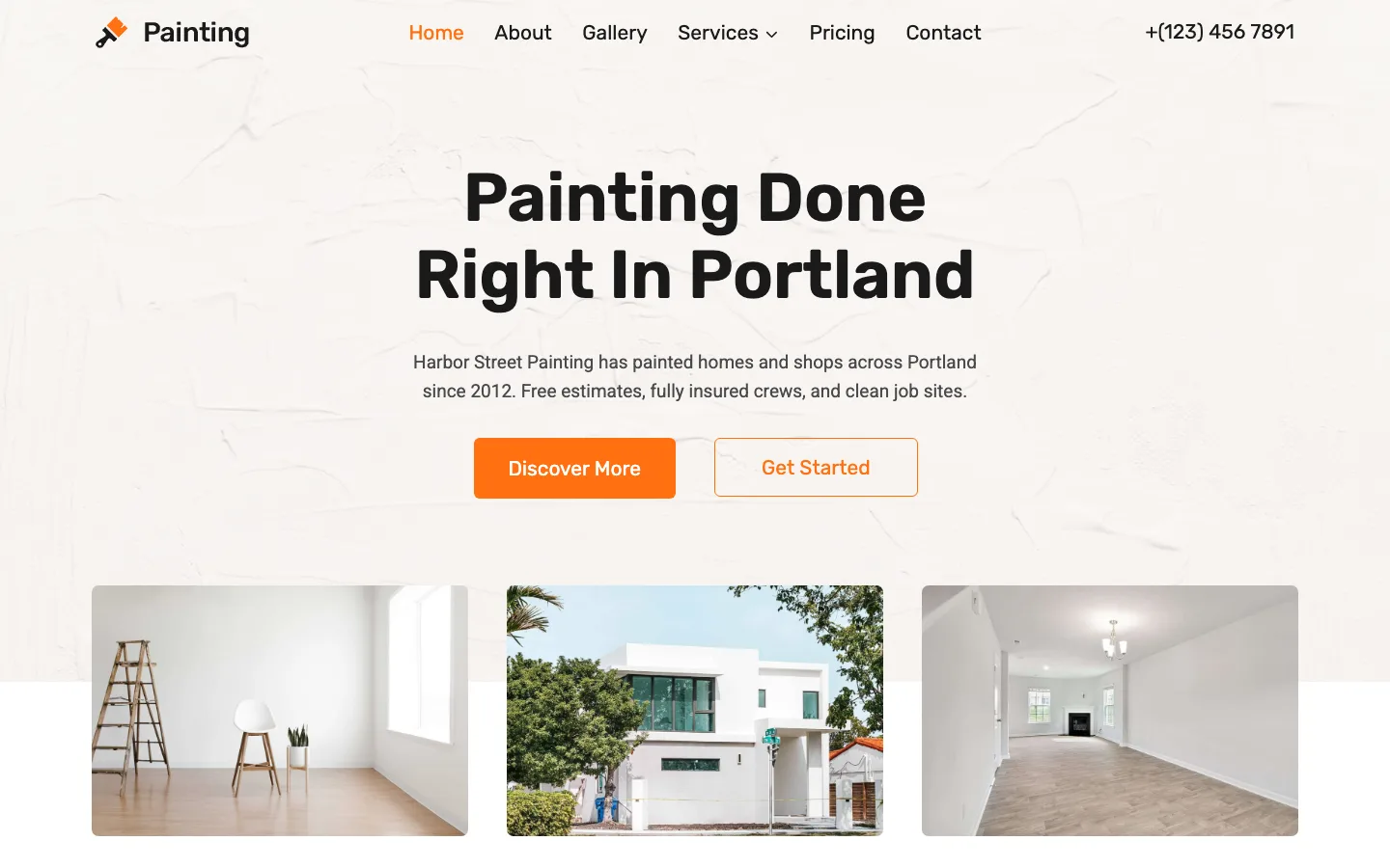 Finished small business homepage built with the free Kadence theme and its Painting Service starter template