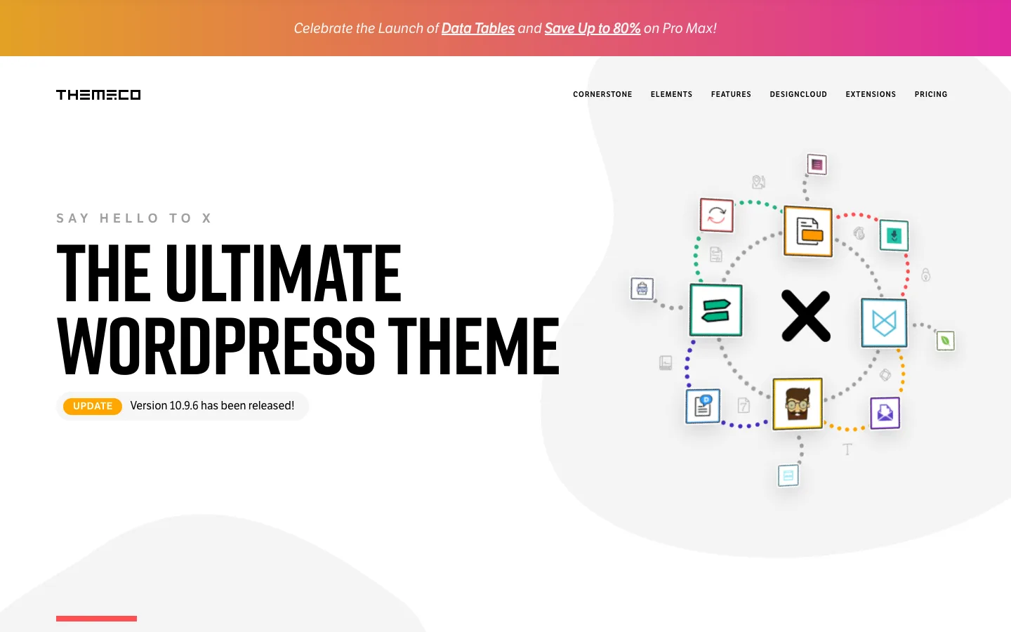 Themeco’s X theme page showing the version 10.9.6 update notice
